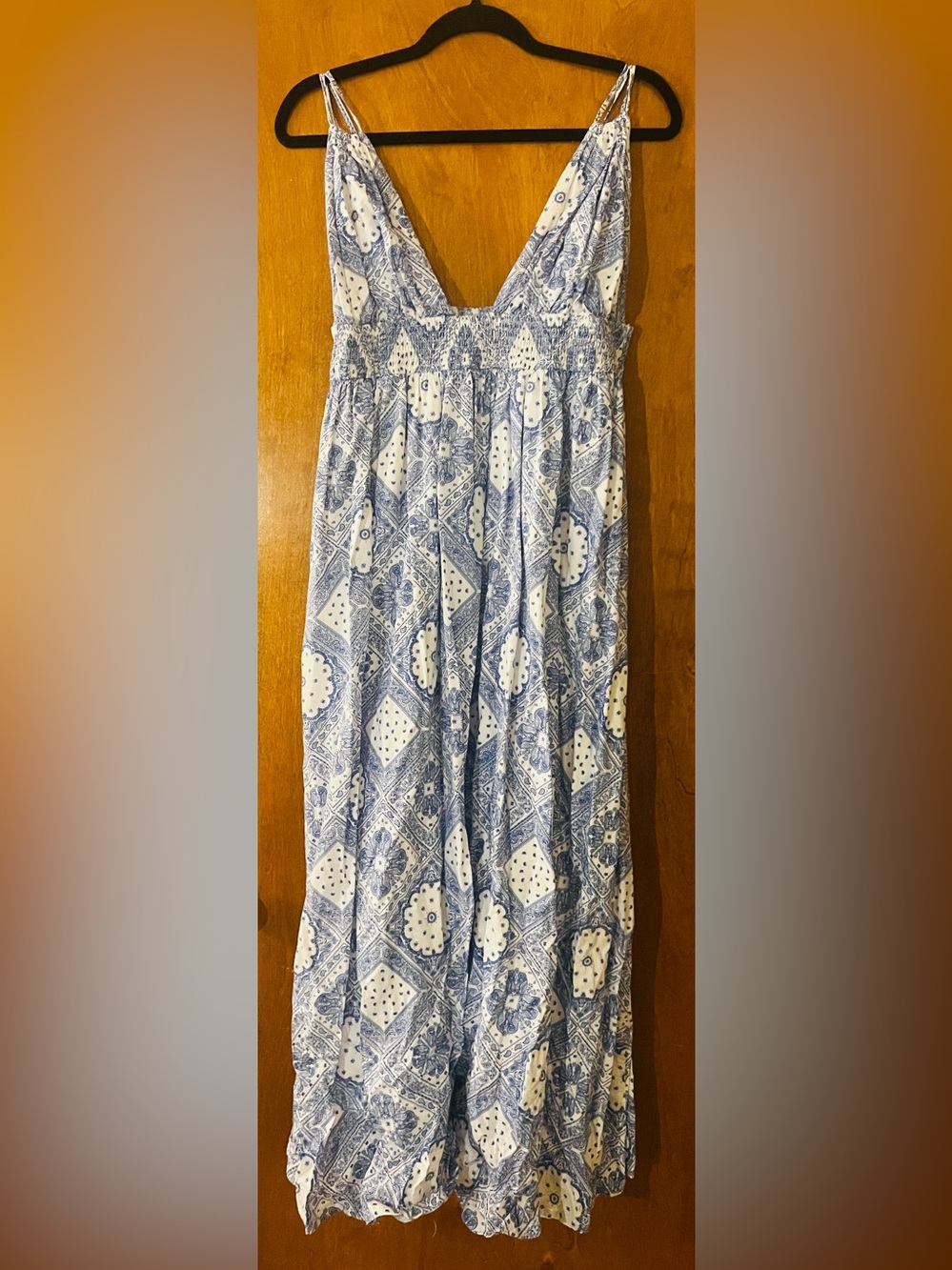 Lulu's Blue and White Bandana-Print Maxi Dress